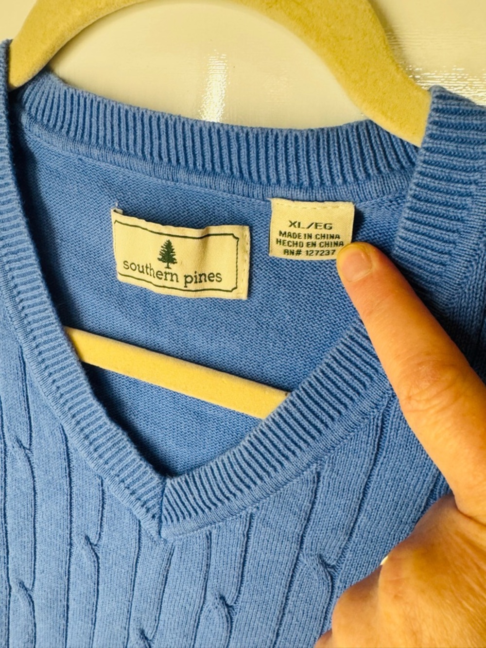 Southern Pines Men's Sky Blue V-Neck Cable Sweater